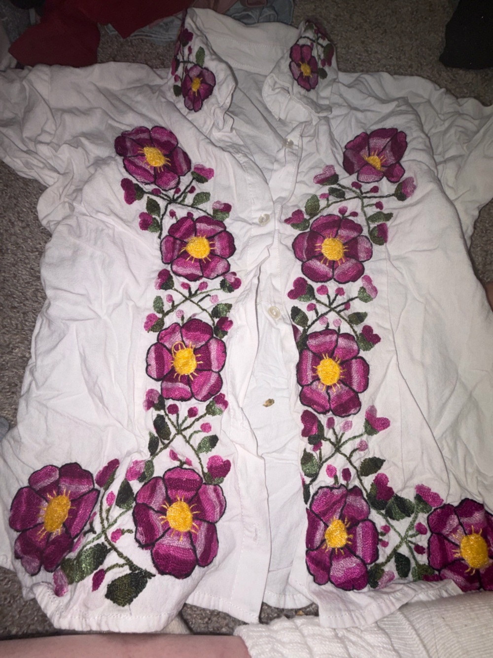 White button up with Floral Embroidery handmade in Mexico